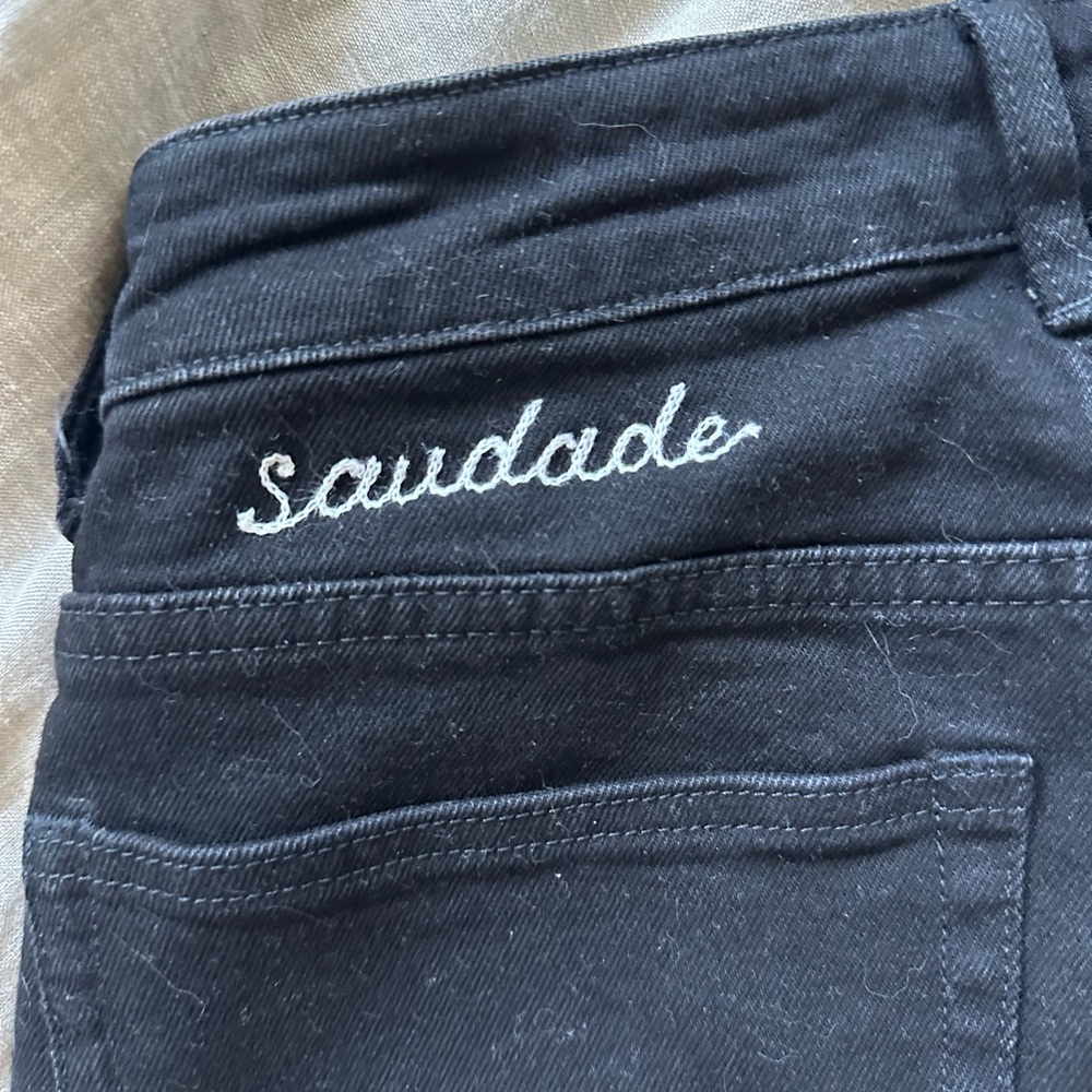 Everlane Black Curvy Way High Jeans Custom Embroidery - Picture 2 of 4